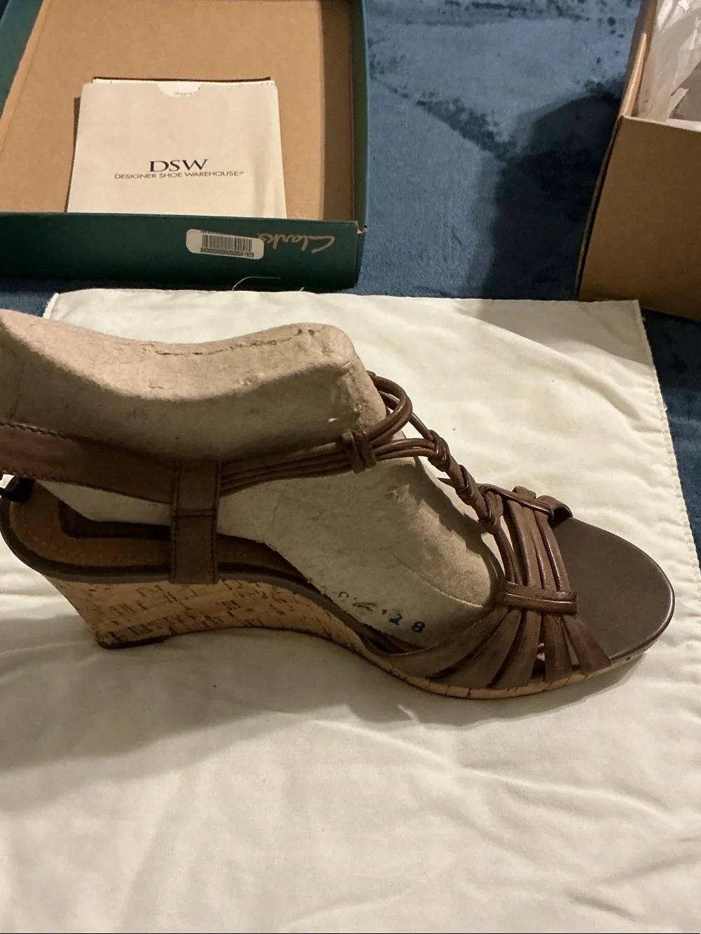 Clarks Brown Leather Wedge Sandals with T-Strap